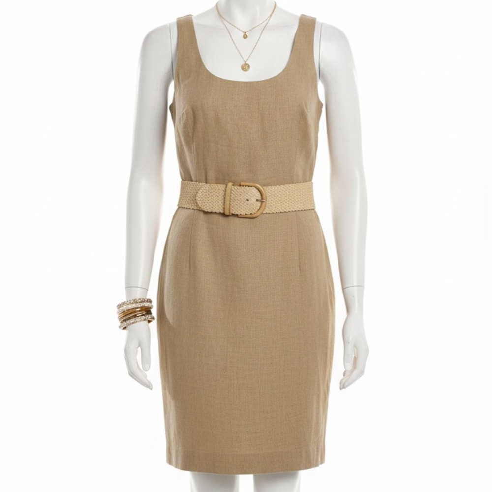 Vintage Alyn Paige Tan Sheath Bodycon Mini Dress - Size 12